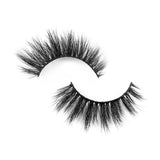 Suntarah Beauty 3D Faux Mink False Strip Eyelash in Style F-106.  Medium volume lash with dynamic clusters and strong, flexible black band.  Lash is lying flat against white backdrop.